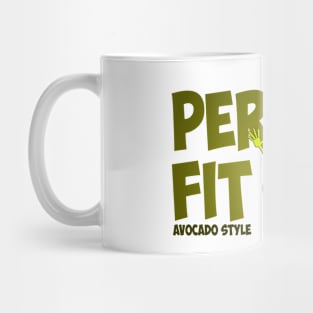 Illustration of two happy avocado’s who fit together. Mug